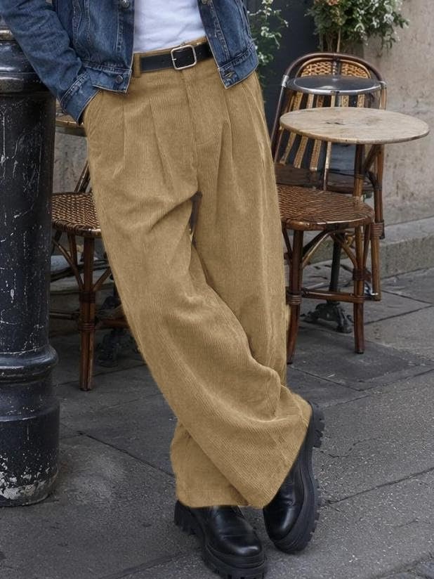 image:imageRuncati Mens Corduroy Baggy Pants Wide Leg Casual Fall Winter SlacksApricot