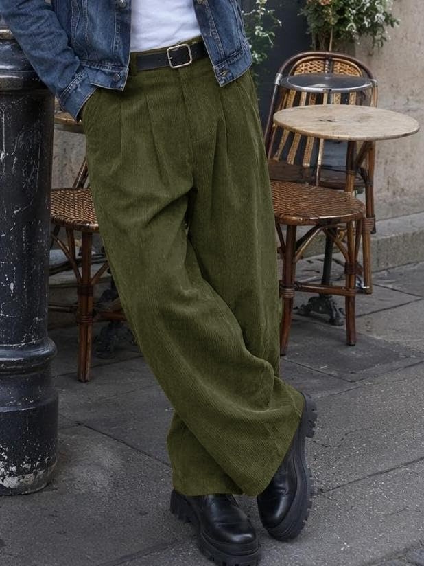 image:imageRuncati Mens Corduroy Baggy Pants Wide Leg Casual Fall Winter SlacksArmy Green