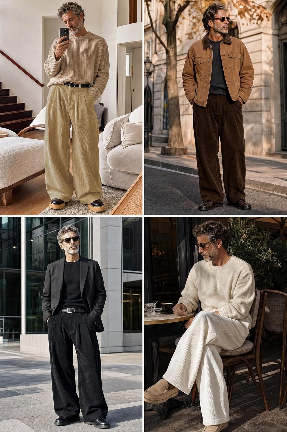 image:imageRuncati Mens Corduroy Baggy Pants Wide Leg Casual Fall Winter SlacksNavy