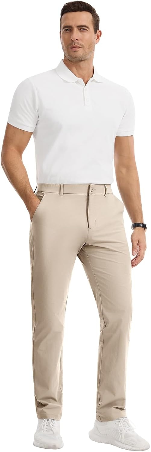 image:imageRuncati Mens Golf Pants Stretch Dress Work Pants Casual Slacks 303234Khaki