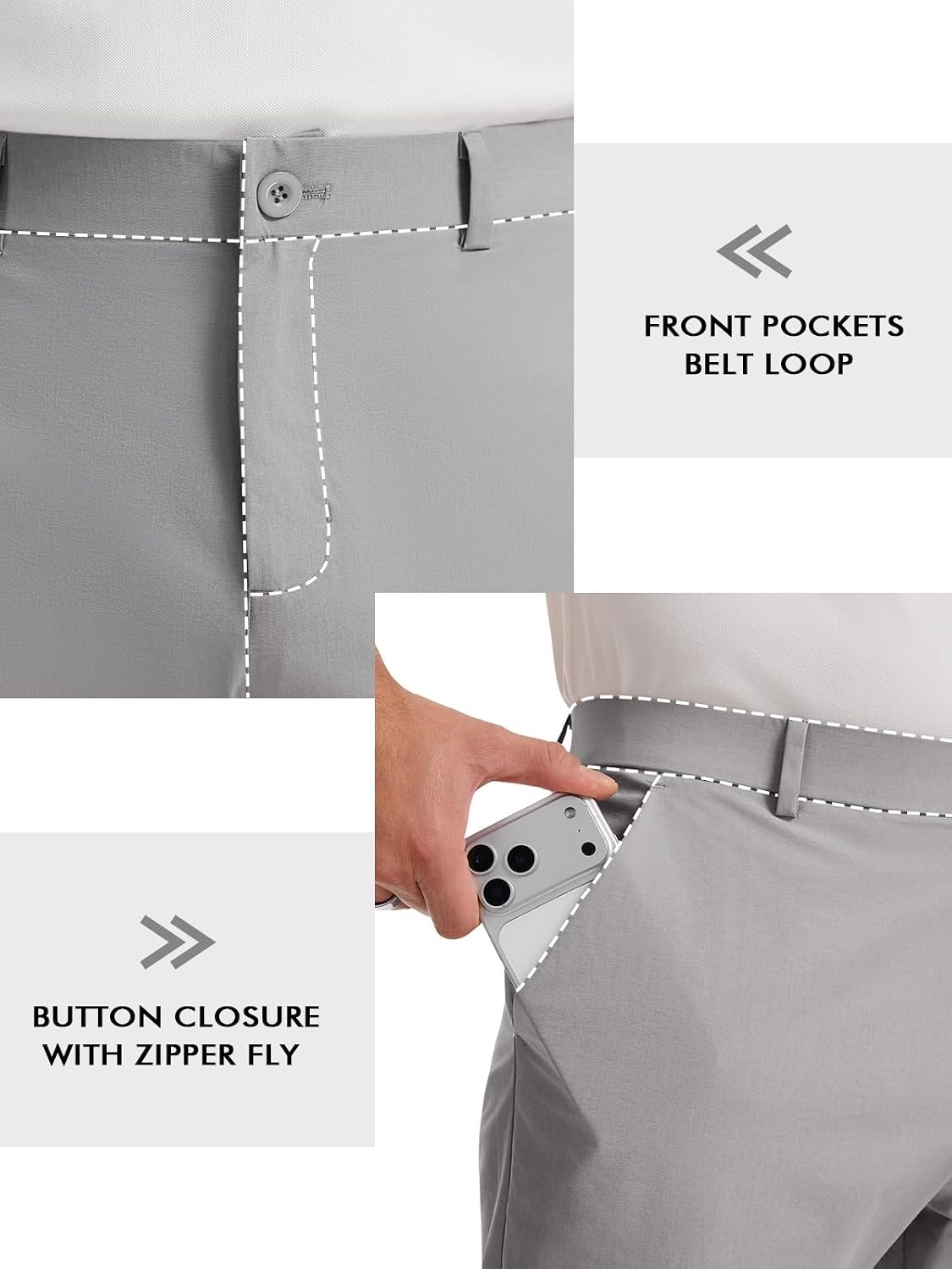 image:imageRuncati Mens Golf Pants Stretch Dress Work Pants Casual Slacks 303234Light Grey