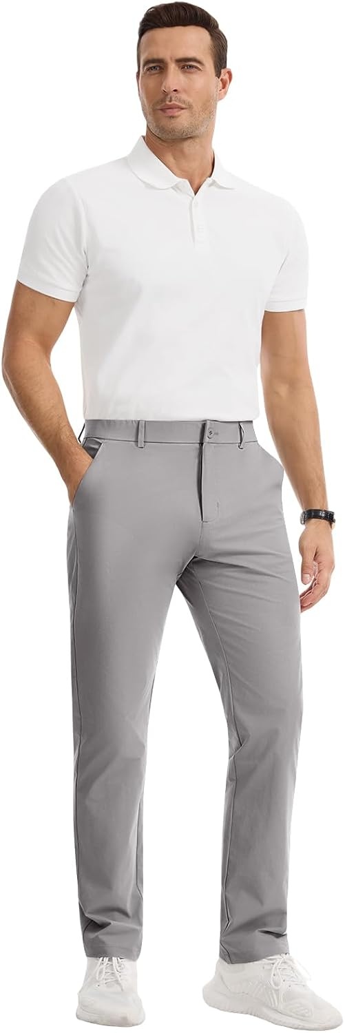 image:imageRuncati Mens Golf Pants Stretch Dress Work Pants Casual Slacks 303234Light Grey