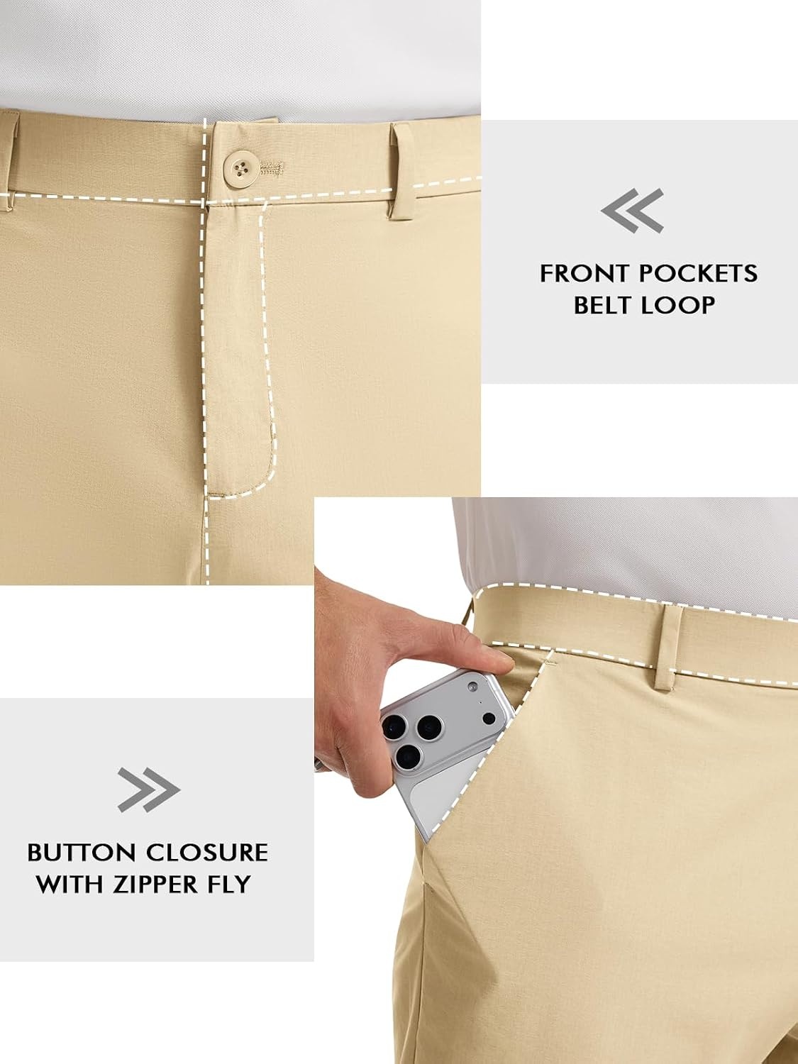 image:imageRuncati Mens Golf Pants Stretch Dress Work Pants Casual Slacks 303234Light Khaki