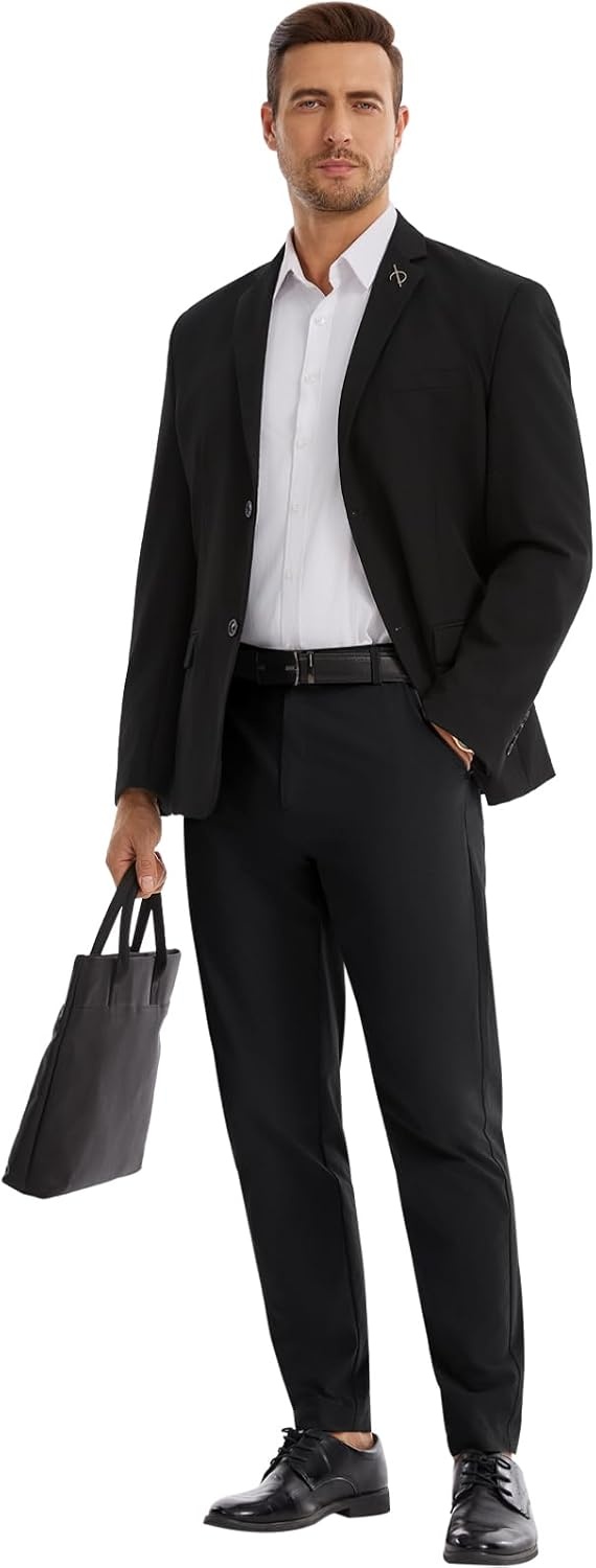 image:imageRuncati Mens Lightweight Dress Pants Slacks Stretch Trousers 303234Black