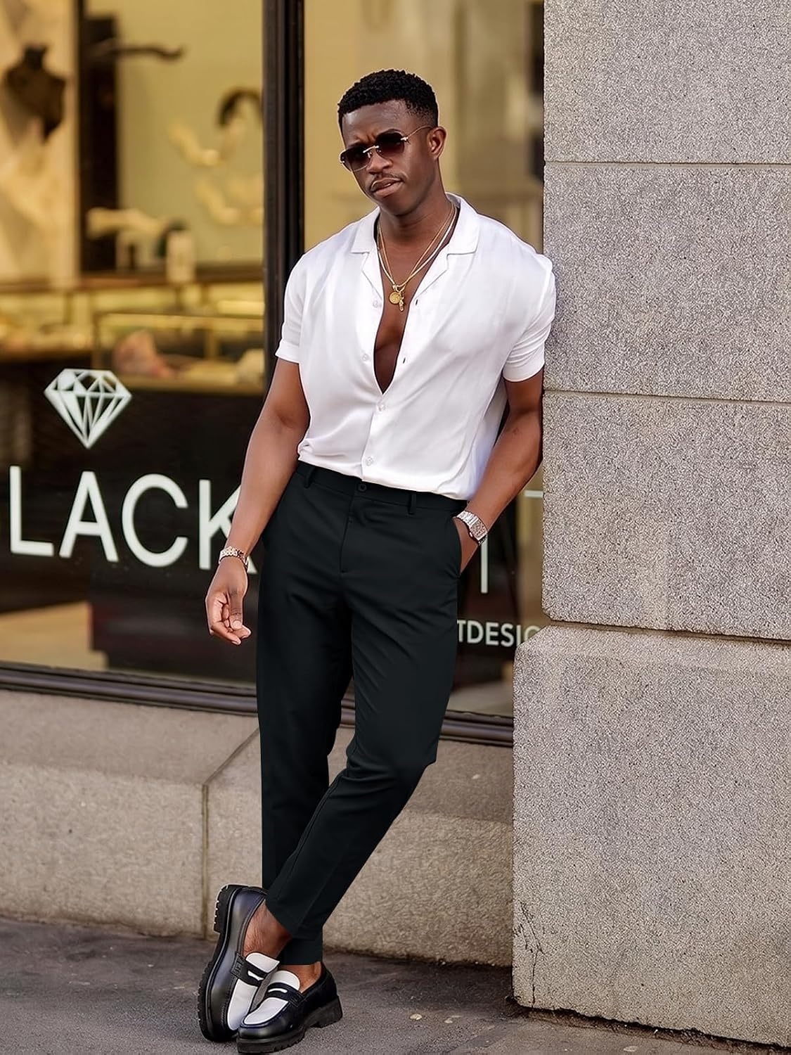 image:imageRuncati Mens Lightweight Dress Pants Slacks Stretch Trousers 303234Black
