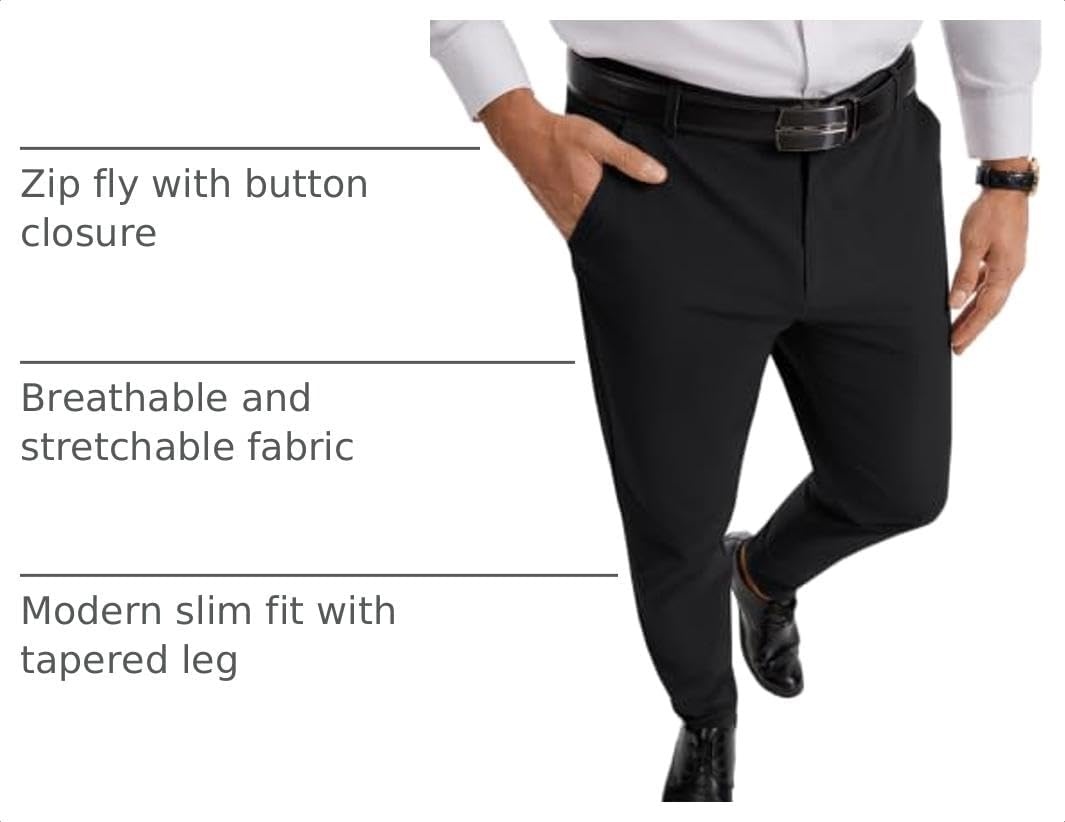 image:imageRuncati Mens Lightweight Dress Pants Slacks Stretch Trousers 303234Black