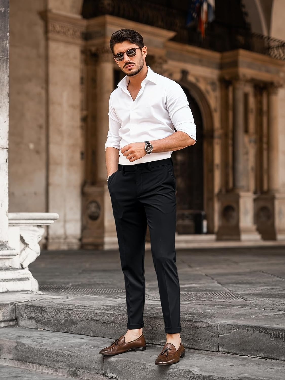 image:imageRuncati Mens Lightweight Dress Pants Slacks Stretch Trousers 303234Black