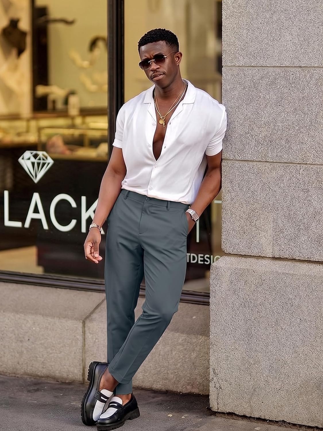 image:imageRuncati Mens Lightweight Dress Pants Slacks Stretch Trousers 303234Dark Grey