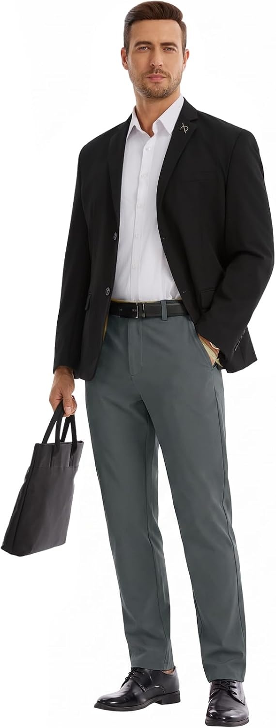 image:imageRuncati Mens Lightweight Dress Pants Slacks Stretch Trousers 303234Dark Grey