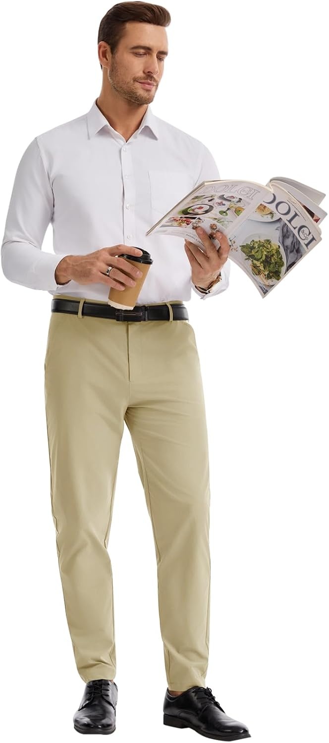 image:imageRuncati Mens Lightweight Dress Pants Slacks Stretch Trousers 303234Khaki