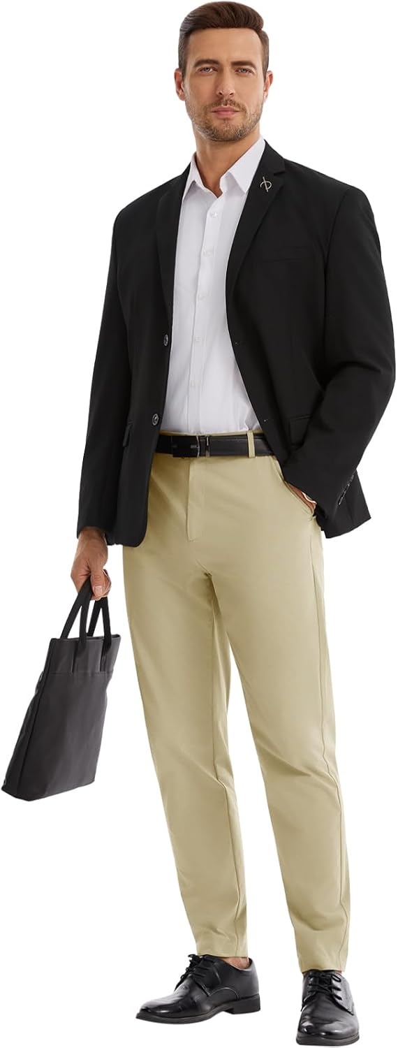 image:imageRuncati Mens Lightweight Dress Pants Slacks Stretch Trousers 303234Khaki