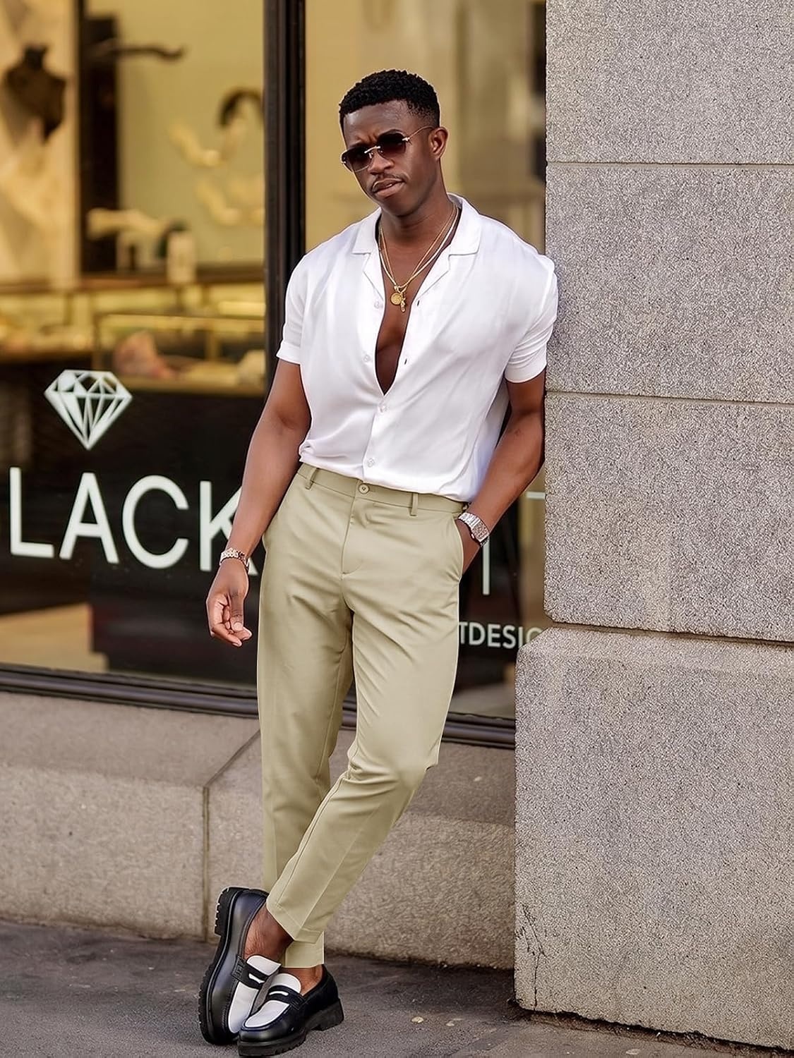 image:imageRuncati Mens Lightweight Dress Pants Slacks Stretch Trousers 303234Khaki