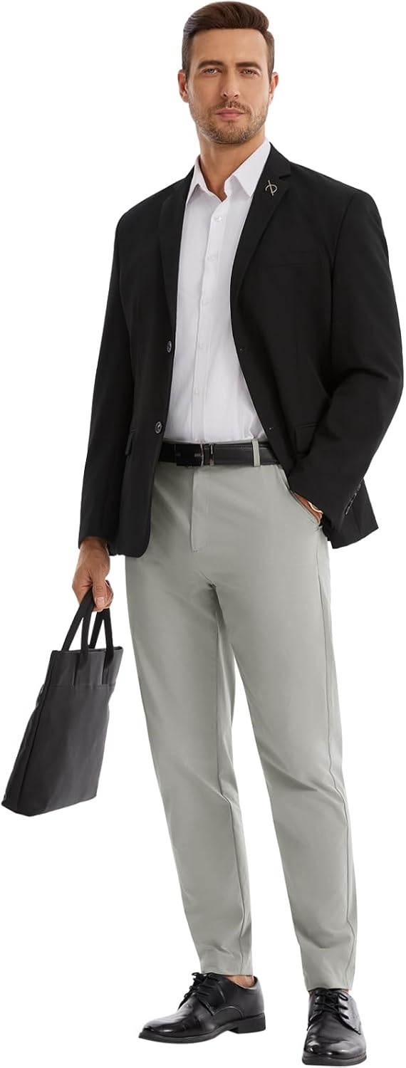 image:imageRuncati Mens Lightweight Dress Pants Slacks Stretch Trousers 303234Light Grey