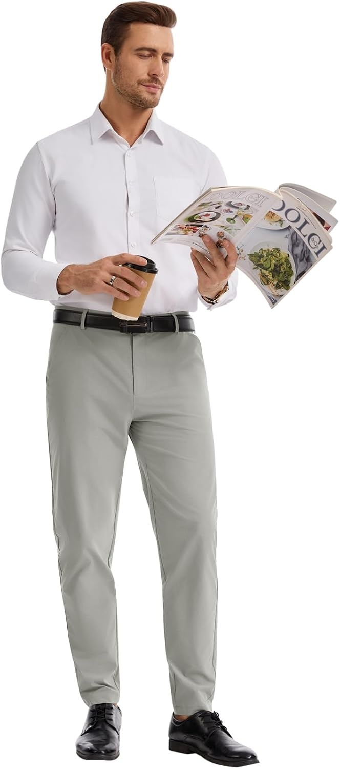image:imageRuncati Mens Lightweight Dress Pants Slacks Stretch Trousers 303234Light Grey