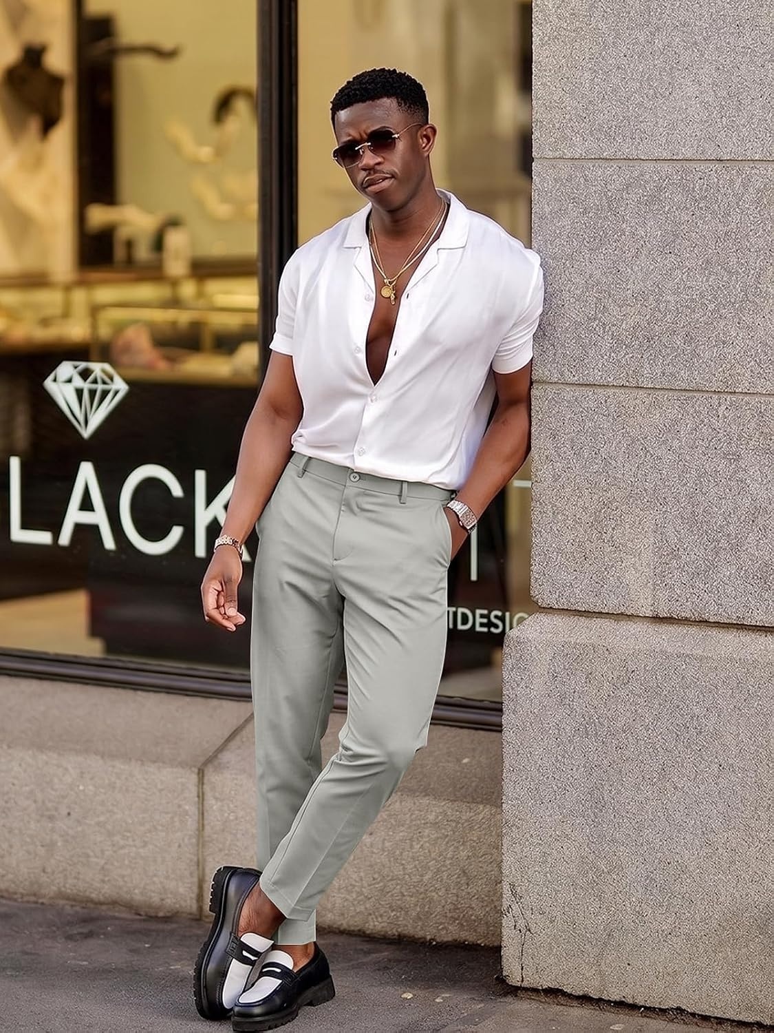 image:imageRuncati Mens Lightweight Dress Pants Slacks Stretch Trousers 303234Light Grey