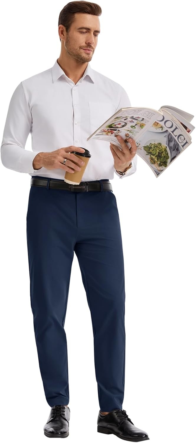 image:imageRuncati Mens Lightweight Dress Pants Slacks Stretch Trousers 303234Navy