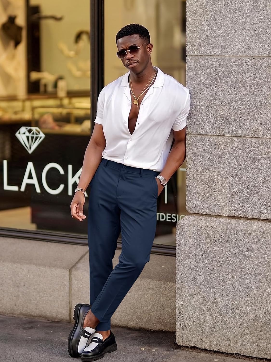 image:imageRuncati Mens Lightweight Dress Pants Slacks Stretch Trousers 303234Navy