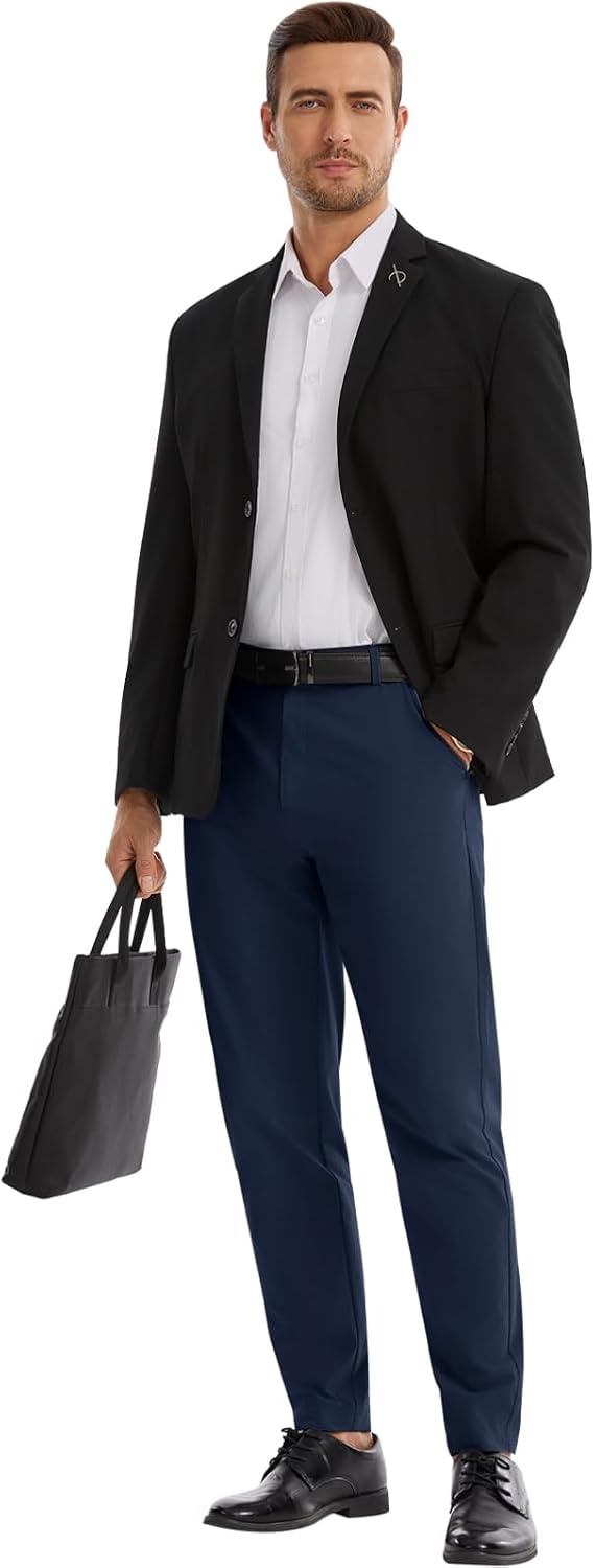 image:imageRuncati Mens Lightweight Dress Pants Slacks Stretch Trousers 303234Navy