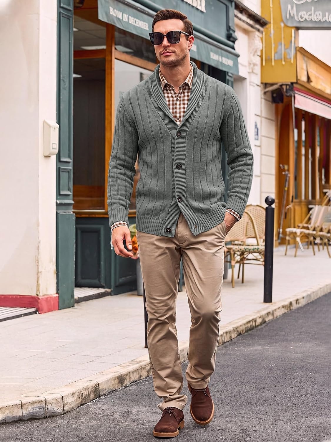 image:imageRuncati Mens Shawl Collar Cardigan Sweater Cable Knit Fall Winter SweatersDark Grey