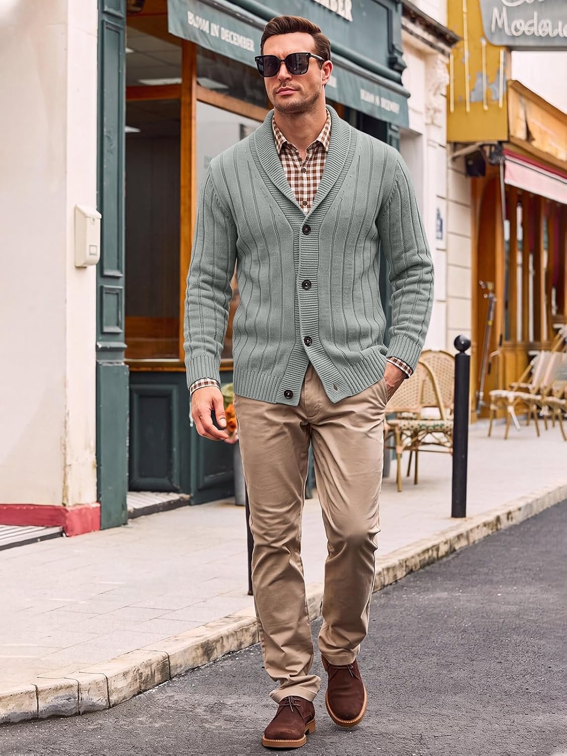 image:imageRuncati Mens Shawl Collar Cardigan Sweater Cable Knit Fall Winter SweatersGrey