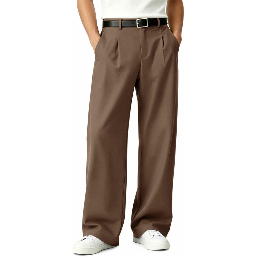 image:imageRuncati Mens Baggy Dress Pants Wide Leg Pleated Casual Slacks 303234Brown