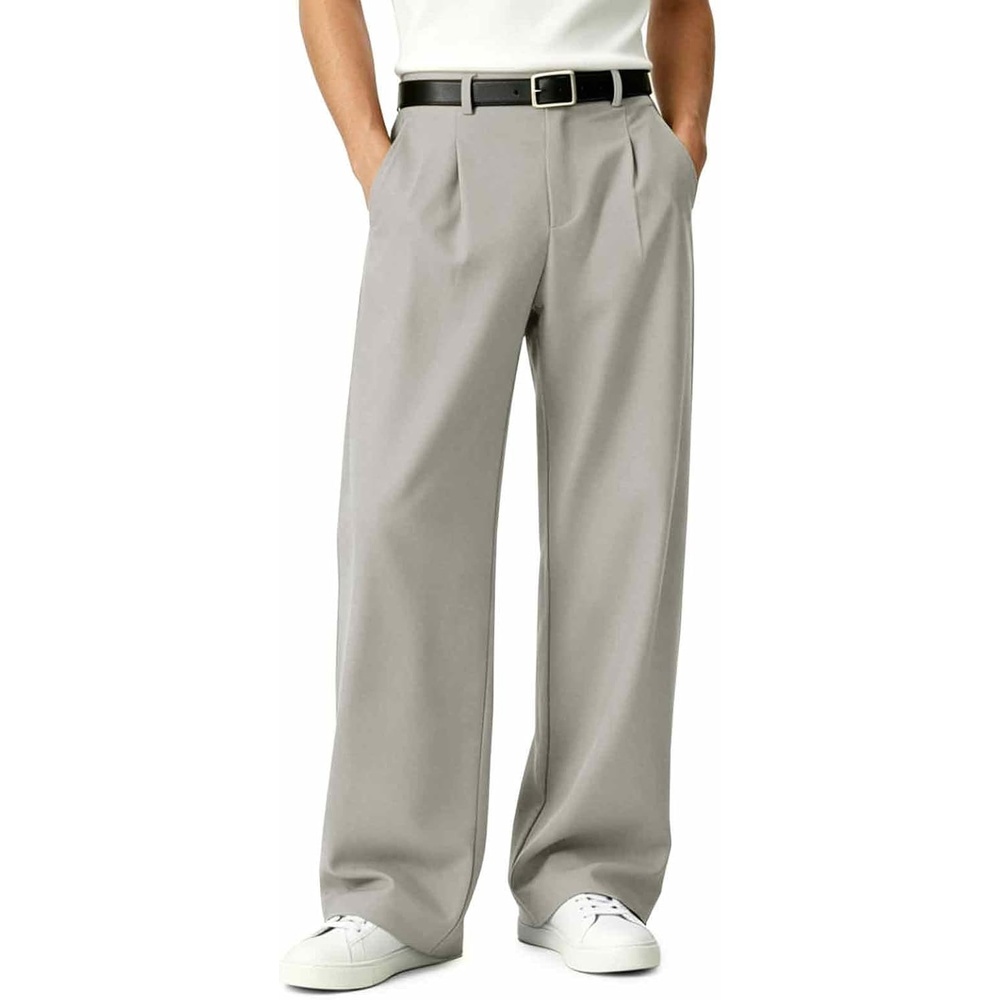 image:imageRuncati Mens Baggy Dress Pants Wide Leg Pleated Casual Slacks 303234Light Grey