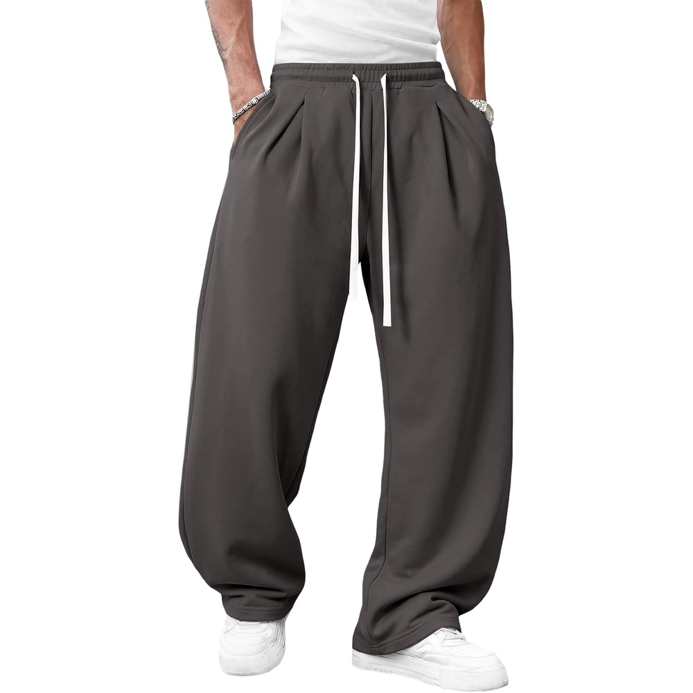 image:imageRuncati Mens Baggy Sweatpants Wide Leg Casual Cotton Joggers Workout PantsDark Grey