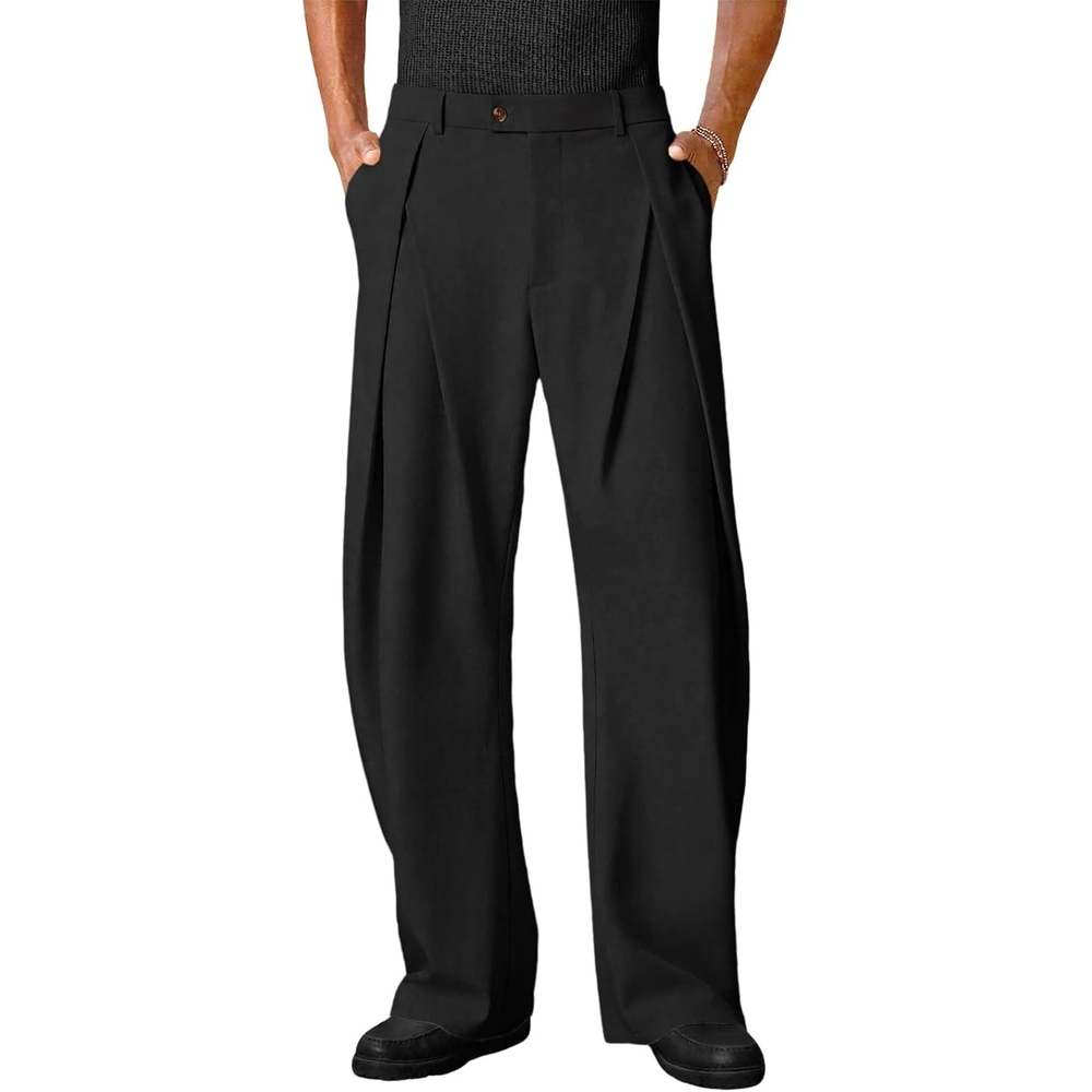 image:imageRuncati Mens Baggy Wide Leg Dress Pants Pleated Casual Work Slacks TrousersBlack