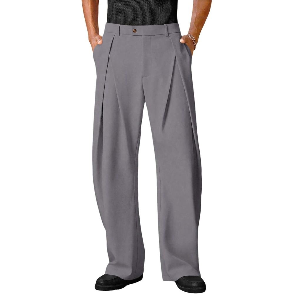 image:imageRuncati Mens Baggy Wide Leg Dress Pants Pleated Casual Work Slacks TrousersDark Grey