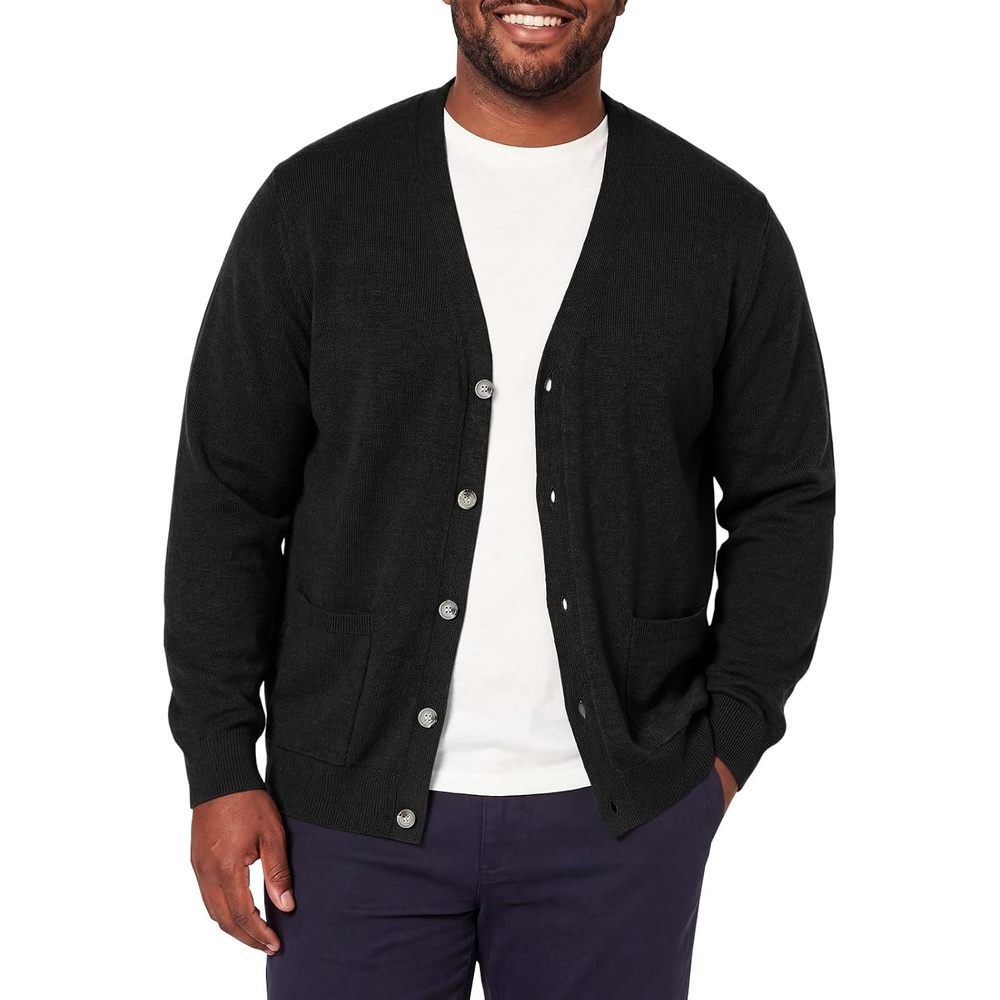 image:imageRuncati Mens Big and Tall Cardigan Sweater V Neck Casual Plus Size SweatersBlack