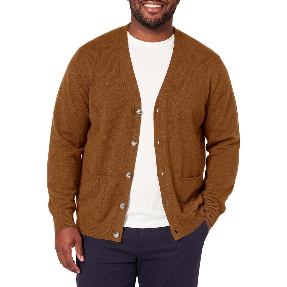 image:imageRuncati Mens Big and Tall Cardigan Sweater V Neck Casual Plus Size SweatersBrown
