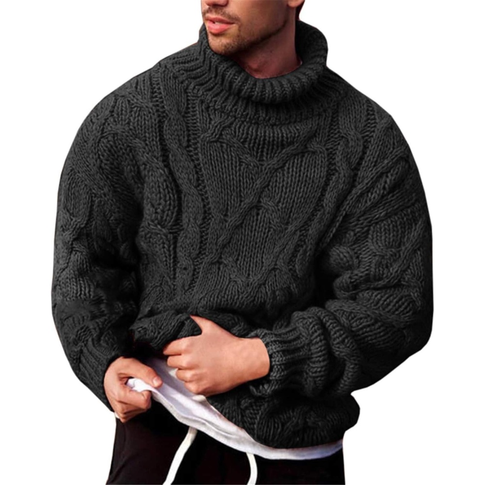 image:imageRuncati Mens Cable Knit Sweater Turtleneck Casual Chunky Pullover JumperBlack
