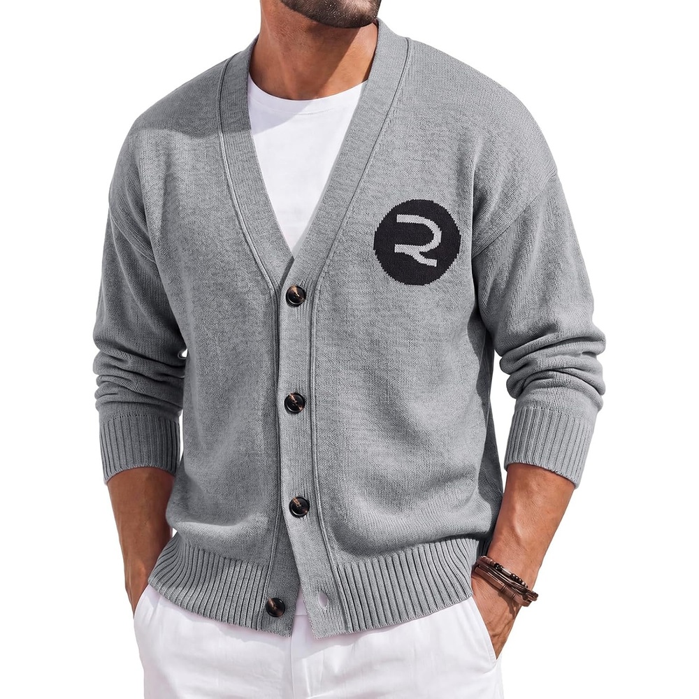 image:imageRuncati Mens Cardigan Sweater V Neck Slim Fit Knit Button Down SweatersGrey