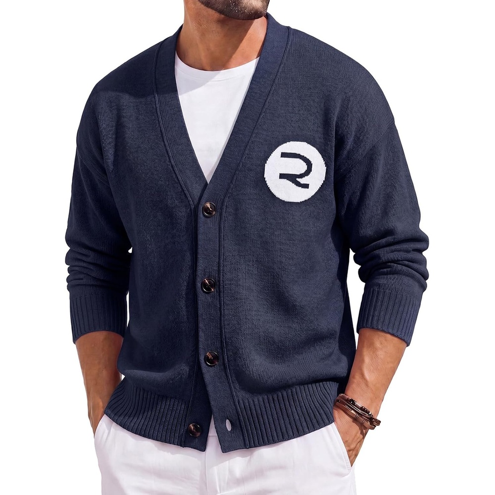 image:imageRuncati Mens Cardigan Sweater V Neck Slim Fit Knit Button Down SweatersNavy