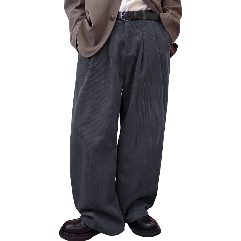 image:imageRuncati Mens Corduroy Baggy Pants Wide Leg Casual Fall Winter SlacksDark Grey