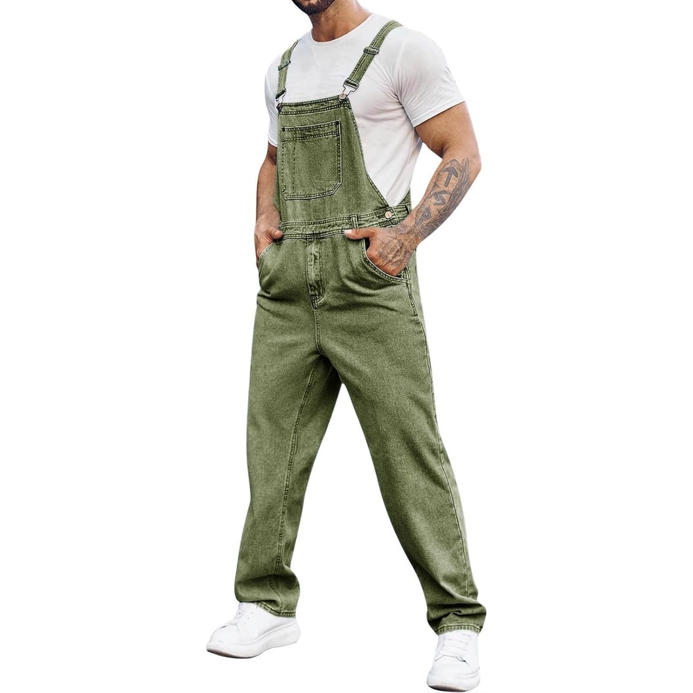 image:imageRuncati Mens Denim Bib Overall Jean RomperArmy Green