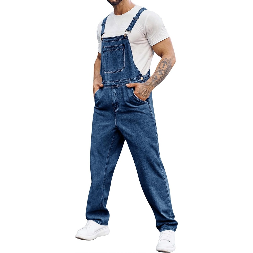 image:imageRuncati Mens Denim Bib Overall Jean RomperNavy Blue