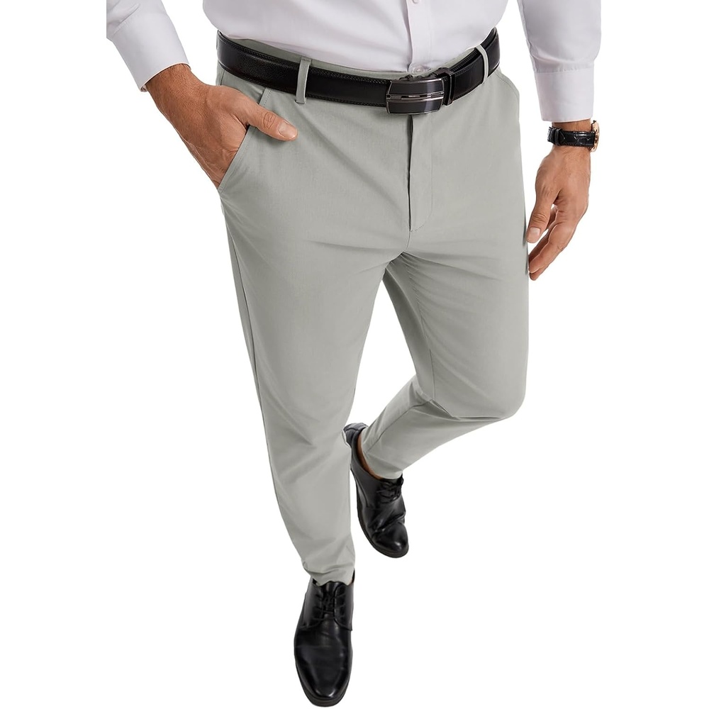 image:imageRuncati Mens Lightweight Dress Pants Slacks Stretch Trousers 303234Light Grey