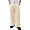 Runcati Mens Baggy Dress Pants Casual Pleated Wide Leg Lightweight Trousers(Beige)