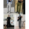 Runcati Mens Baggy Dress Pants Casual Pleated Wide Leg Lightweight Trousers(Navy)