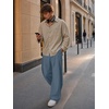Runcati Mens Baggy Wide Leg Dress Pants Pleated Casual Work Slacks Trousers(Bluish Grey)