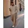 Runcati Mens Baggy Wide Leg Dress Pants Pleated Casual Work Slacks Trousers(Dark Khaki)