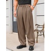 Runcati Mens Baggy Wide Leg Dress Pants Pleated Casual Work Slacks Trousers(Dark Khaki)