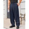 Runcati Mens Baggy Wide Leg Dress Pants Pleated Casual Work Slacks Trousers(Navy)