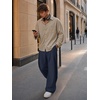 Runcati Mens Baggy Wide Leg Dress Pants Pleated Casual Work Slacks Trousers(Navy)
