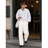 Runcati Mens Baggy Wide Leg Dress Pants Pleated Casual Work Slacks Trousers(White)