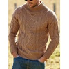 Runcati Mens Cable Knit Sweater Turtleneck Casual Chunky Pullover Jumper(Khaki)