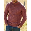 Runcati Mens Cable Knit Sweater Turtleneck Casual Chunky Pullover Jumper(Red)