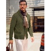 Runcati Mens Cardigan Sweater Cable Knit Shawl Collar Casual Sweaters(Army Green)