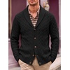 Runcati Mens Cardigan Sweater Cable Knit Shawl Collar Casual Sweaters(Black)